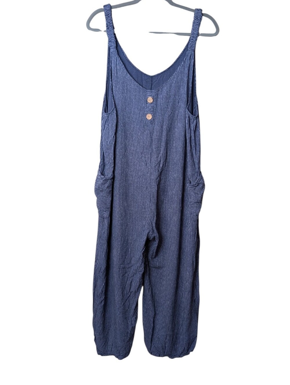 Blue Striped Sleeveless Romper Jumpsuit Pockets Surf Beach coastal coverup Tank